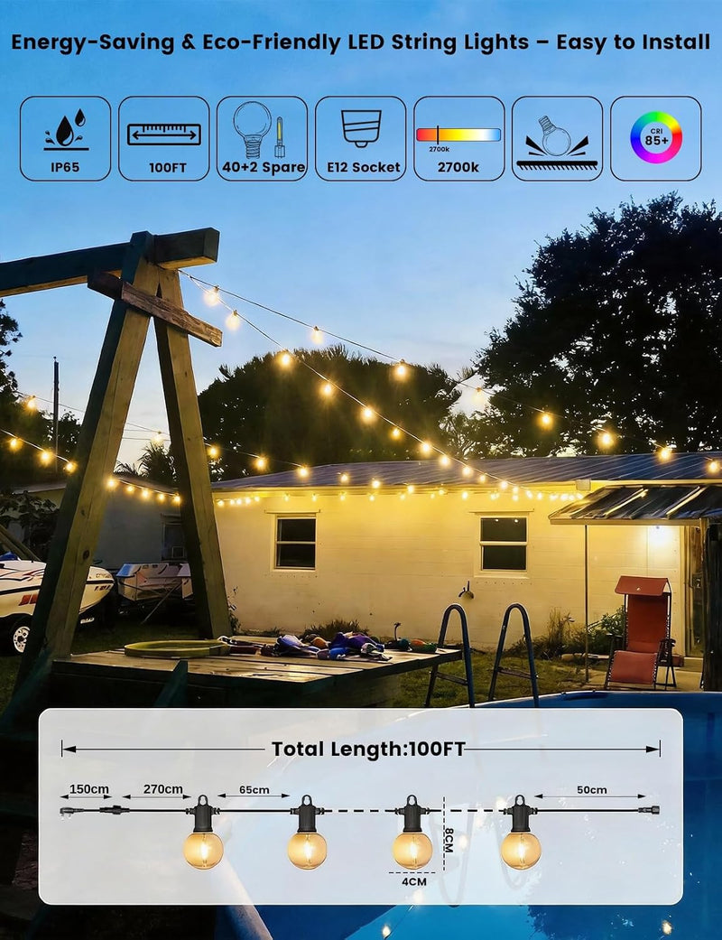 Lights Outdoor 45m String Mains Powered with 60+3