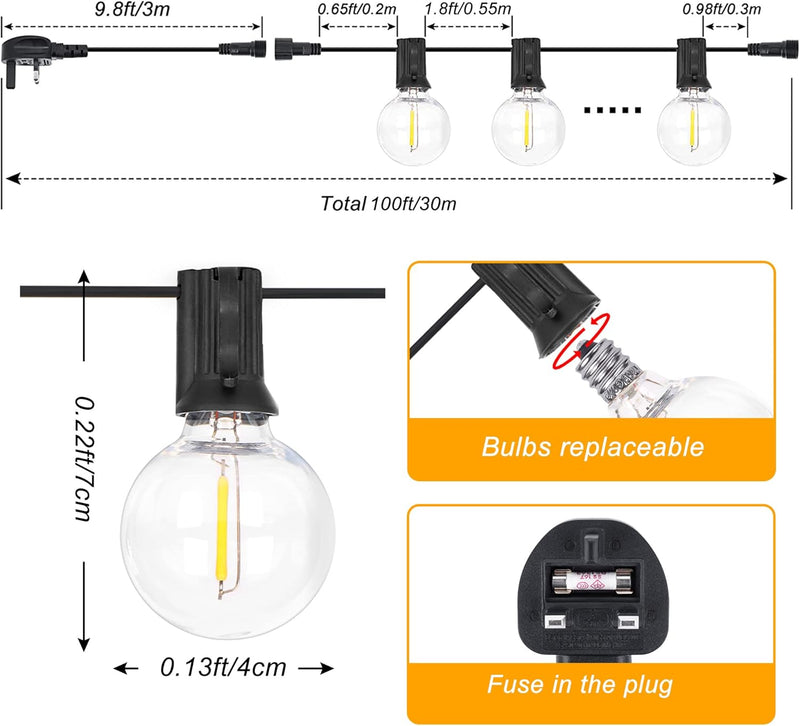 Lights Outdoor Garden String Mains Powered 150FT