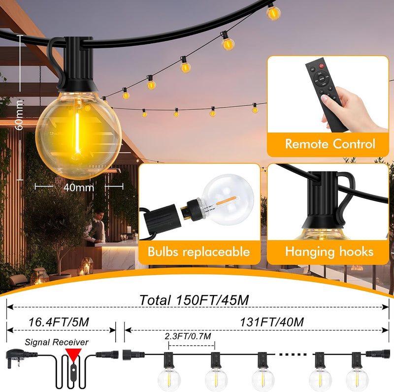 Lights Outdoor Garden String Mains Powered 150FT