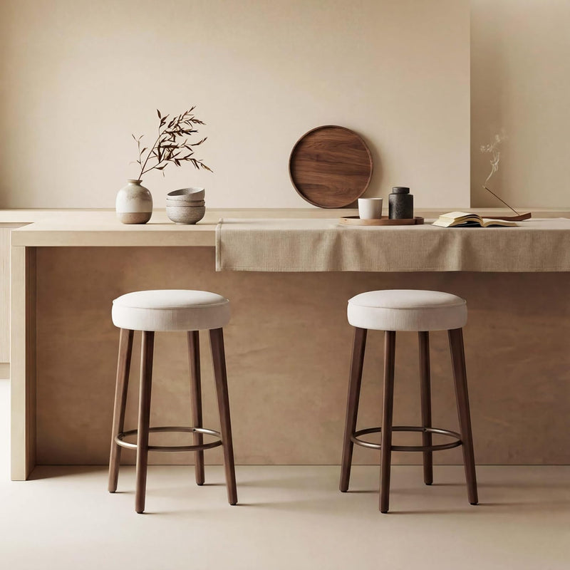 Linen Bar Stools 68CM Counter Height Upholstered Kitchen (Set of 2)
