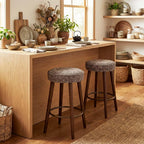 Linen Bar Stools 68CM Counter Height Upholstered Kitchen (Set of 2)