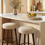 Linen Bar Stools 68CM Counter Height Upholstered Kitchen (Set of 2)