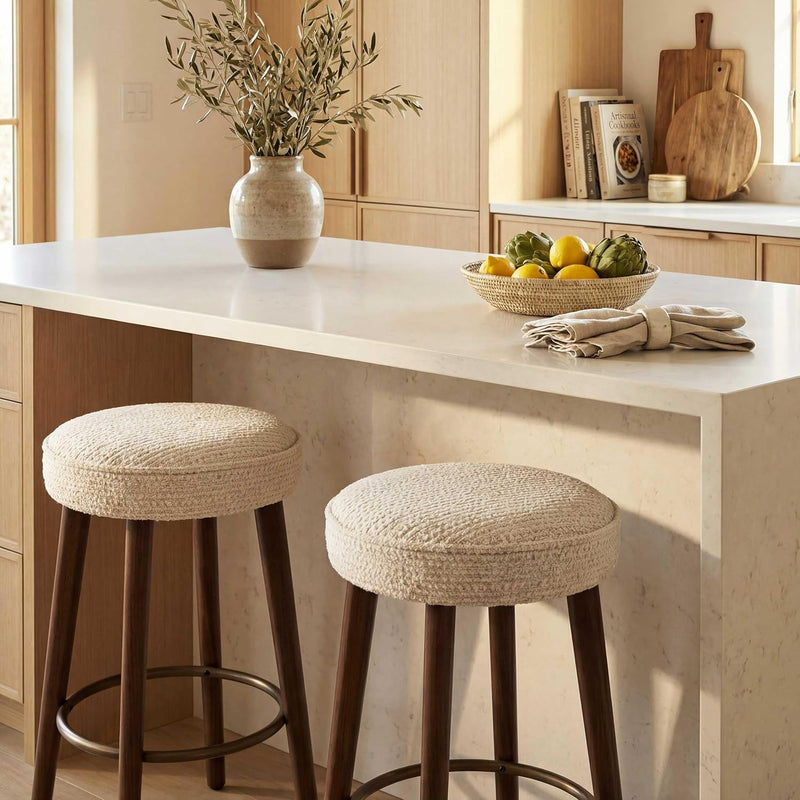 Linen Bar Stools 68CM Counter Height Upholstered Kitchen (Set of 2)