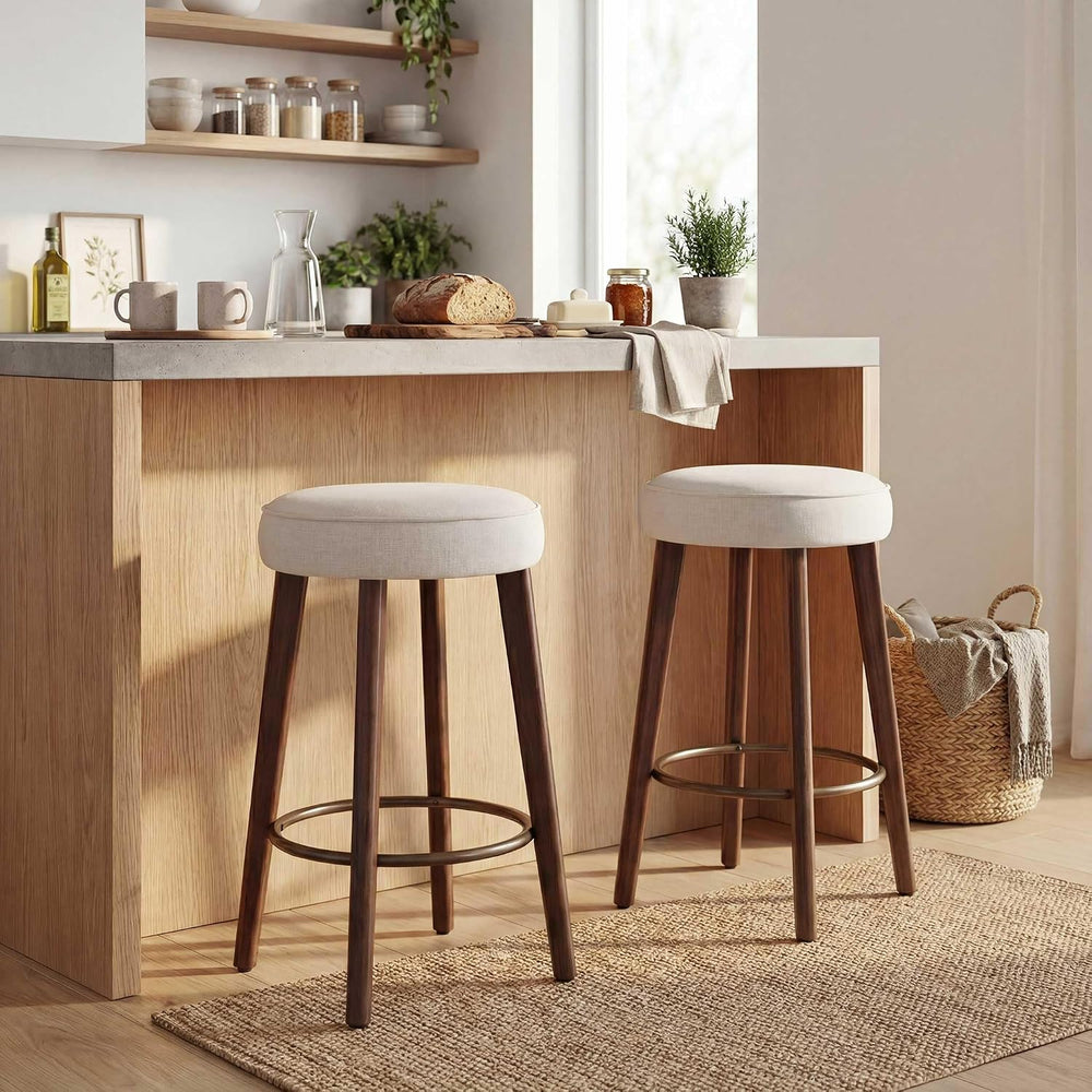 Linen Bar Stools 68CM Counter Height Upholstered Kitchen (Set of 2)