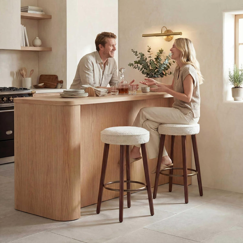 Linen Bar Stools 68CM Counter Height Upholstered Kitchen (Set of 2)