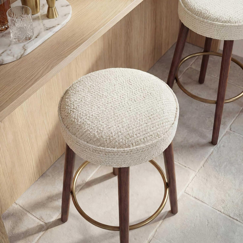 Linen Bar Stools 68CM Counter Height Upholstered Kitchen (Set of 2)