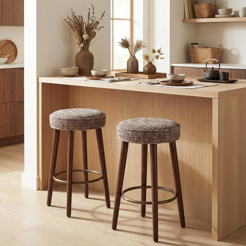 Linen Bar Stools 68CM Counter Height Upholstered Kitchen (Set of 2)