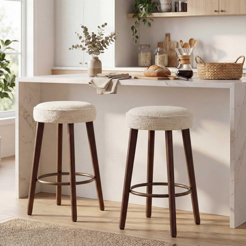 Linen Bar Stools 68CM Counter Height Upholstered Kitchen (Set of 2)