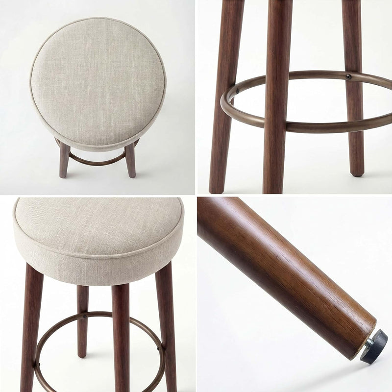 Linen Bar Stools 68CM Counter Height Upholstered Kitchen (Set of 2)