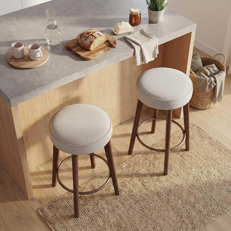 Linen Bar Stools 68CM Counter Height Upholstered Kitchen (Set of 2)