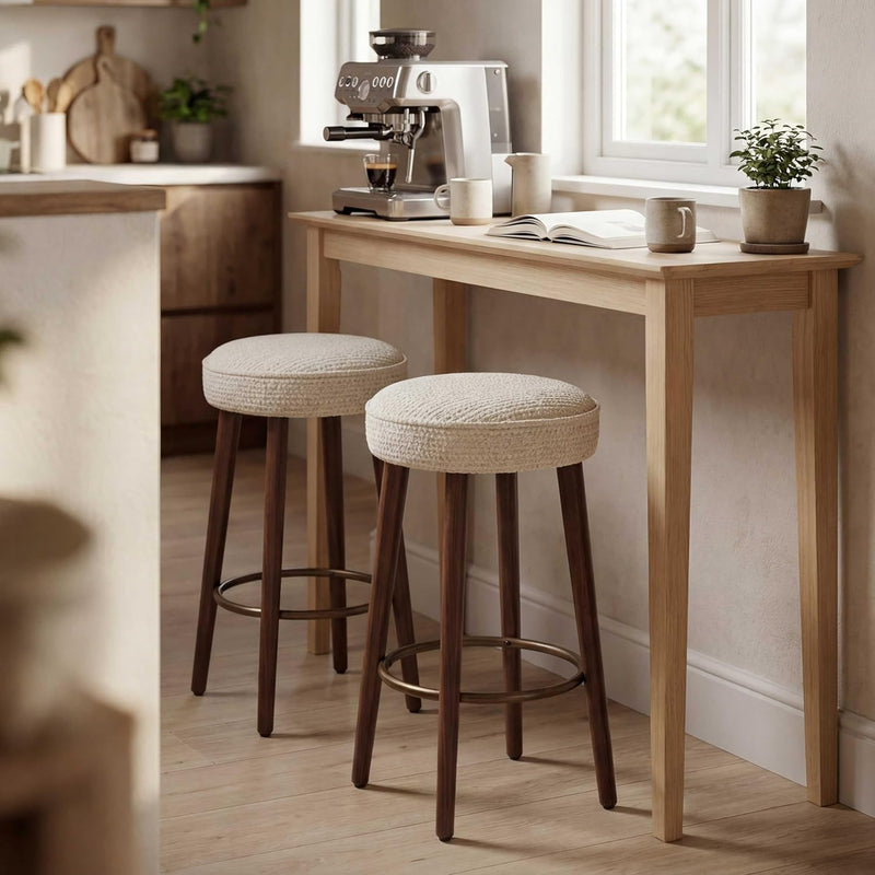 Linen Bar Stools 68CM Counter Height Upholstered Kitchen (Set of 2)