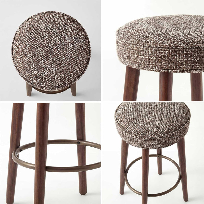 Linen Bar Stools 68CM Counter Height Upholstered Kitchen (Set of 2)