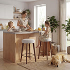 Linen Bar Stools 68CM Counter Height Upholstered Kitchen (Set of 2)