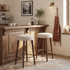 Linen Bar Stools 68CM Counter Height Upholstered Kitchen (Set of 2)
