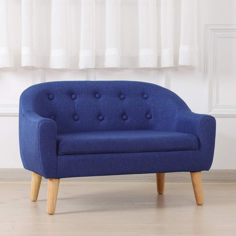 Linen Fabric Children Sofa Chair 2 Seater Wooden