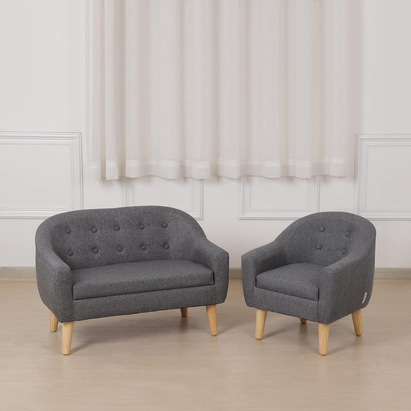 Linen Fabric Children Sofa Chair 2 Seater Wooden