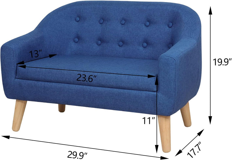 Linen Fabric Children Sofa Chair 2 Seater Wooden