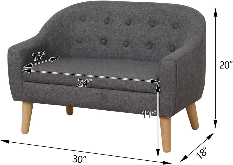 Linen Fabric Children Sofa Chair 2 Seater Wooden