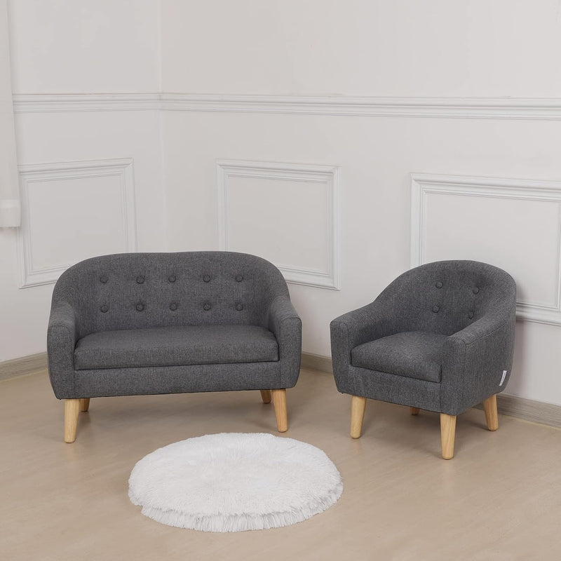 Linen Fabric Children Sofa Chair 2 Seater Wooden