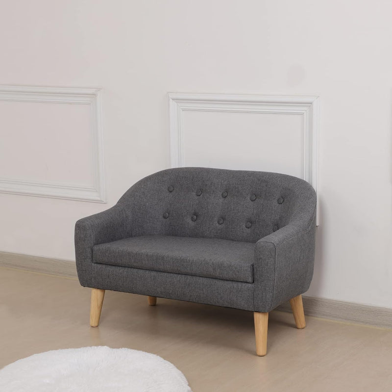 Linen Fabric Children Sofa Chair 2 Seater Wooden