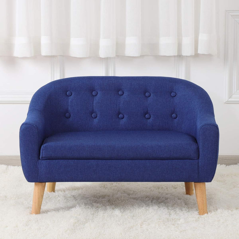 Linen Fabric Children Sofa Chair 2 Seater Wooden
