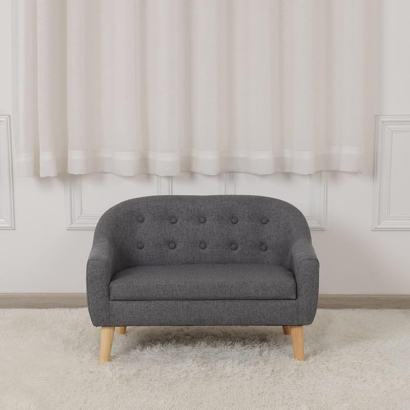 Linen Fabric Children Sofa Chair 2 Seater Wooden
