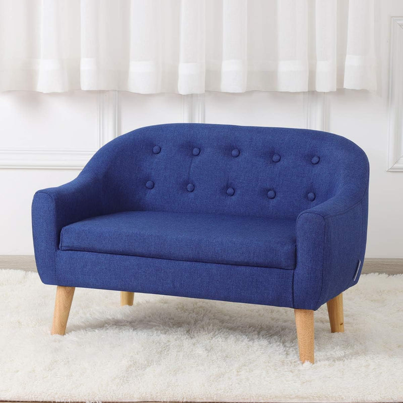 Linen Fabric Children Sofa Chair 2 Seater Wooden