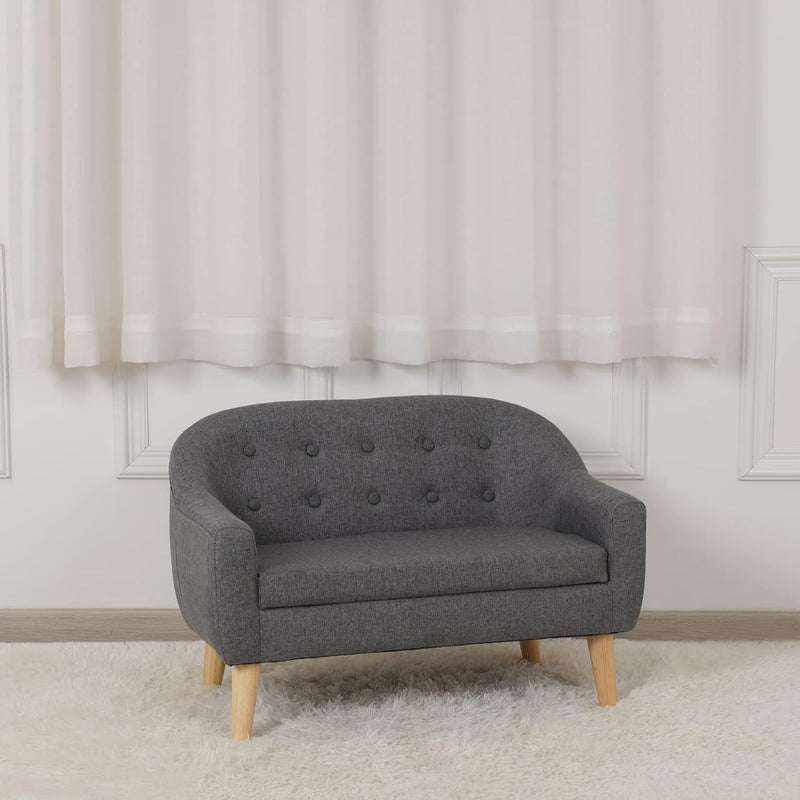 Linen Fabric Children Sofa Chair 2 Seater Wooden