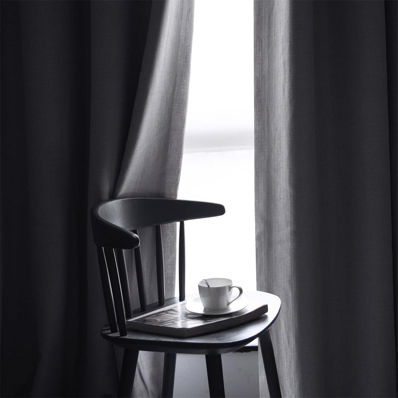 Linen Look 100% Blackout Eyelet Curtains Thermal Energe