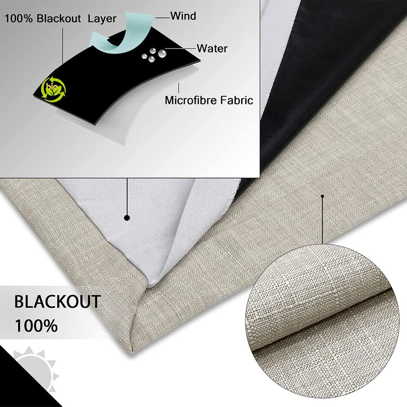 Linen Look 100% Blackout Eyelet Curtains Thermal Energe