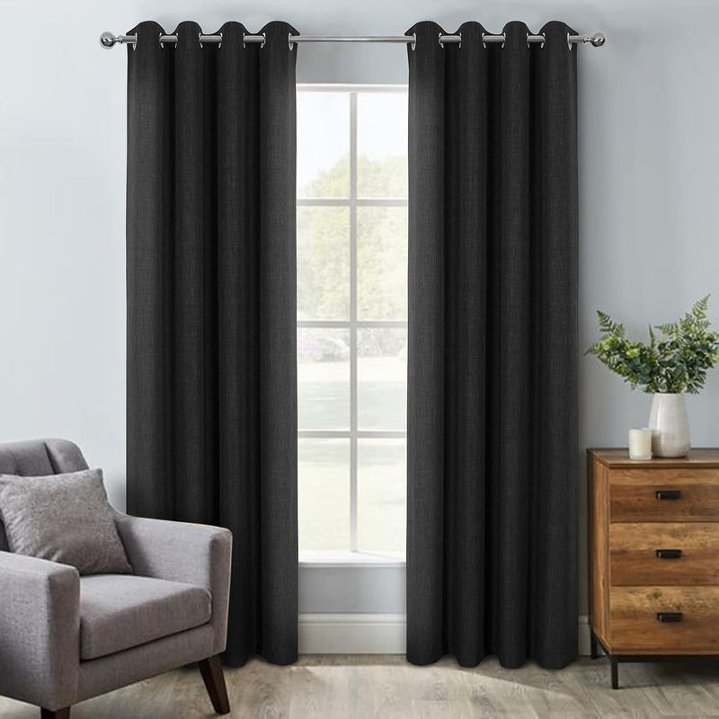 Linen Look 100% Blackout Eyelet Curtains Thermal Energe