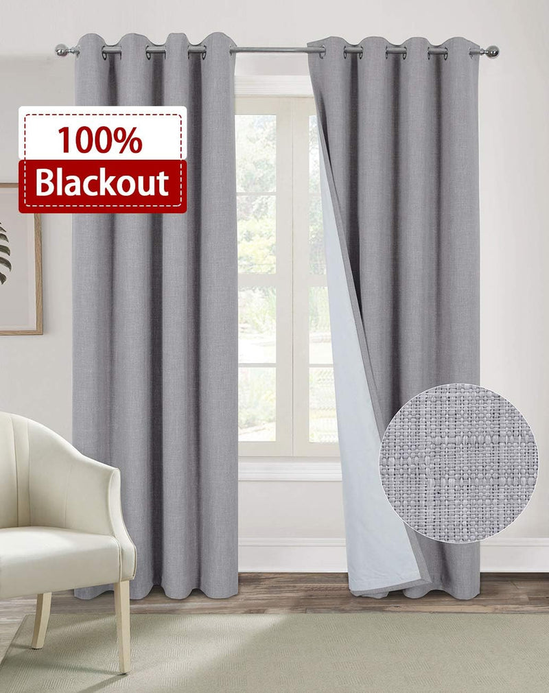 Linen Look 100% Blackout Eyelet Curtains Thermal Energe