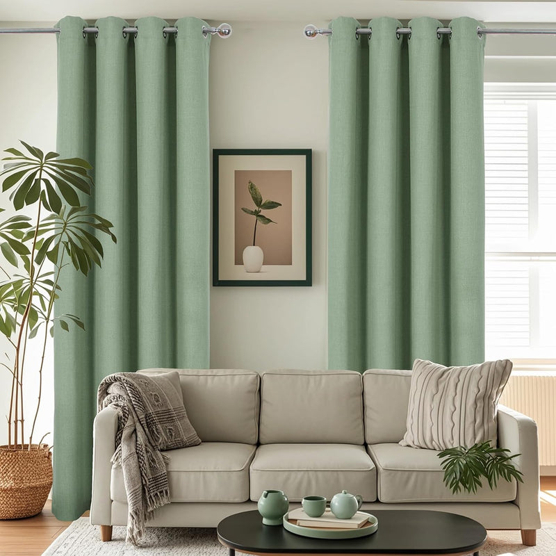 Linen Look 100% Blackout Eyelet Curtains Thermal Energe