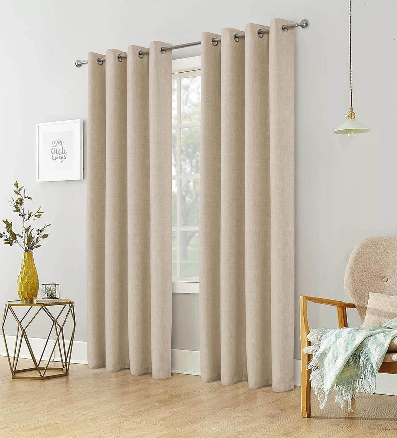 Linen Look 100% Blackout Eyelet Curtains Thermal Energe
