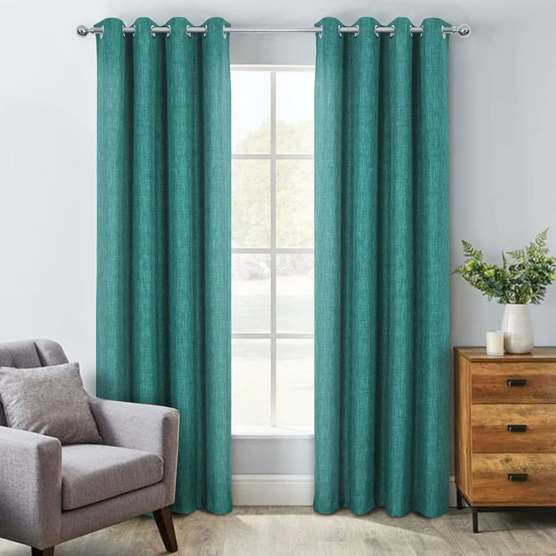 Linen Look 100% Blackout Eyelet Curtains Thermal Energe