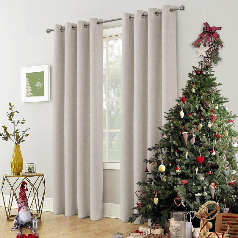 Linen Look 100% Blackout Eyelet Curtains Thermal Energe