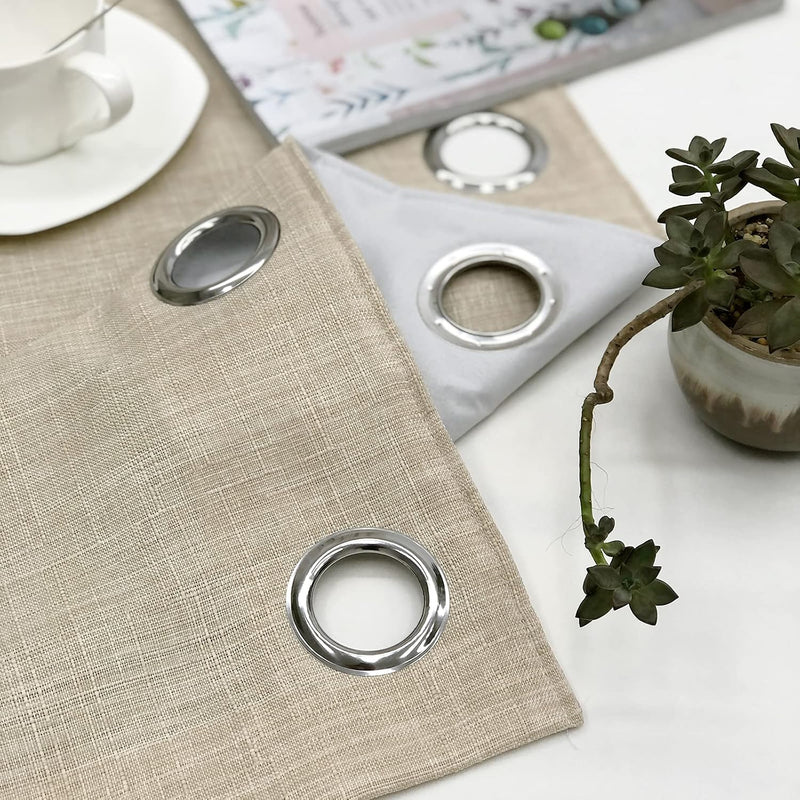 Linen Look 100% Blackout Eyelet Curtains Thermal Energe