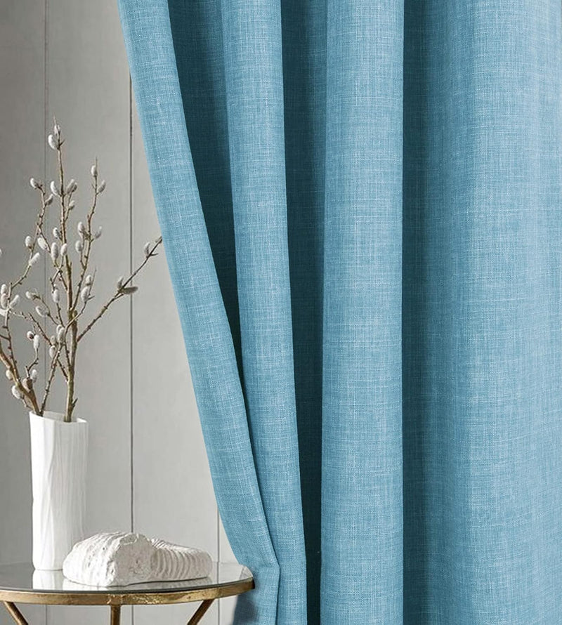 Linen Look 100% Blackout Eyelet Curtains Thermal Energe