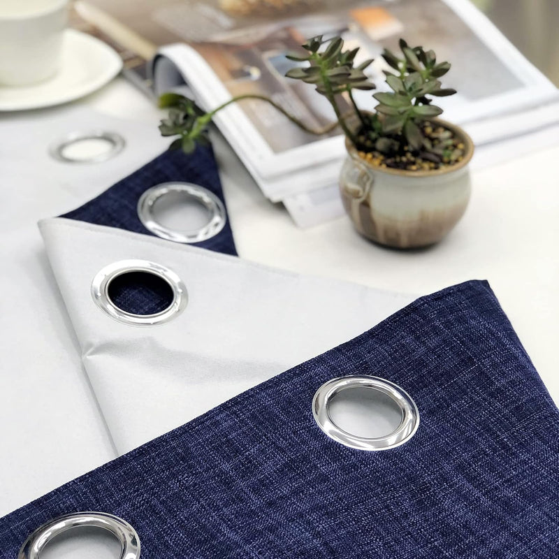 Linen Look 100% Blackout Eyelet Curtains Thermal Energe