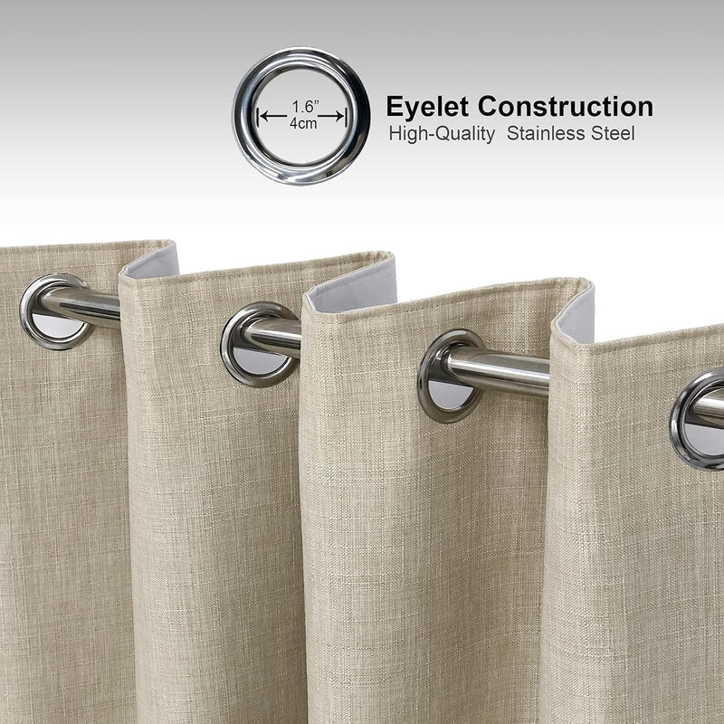 Linen Look 100% Blackout Eyelet Curtains Thermal Energe
