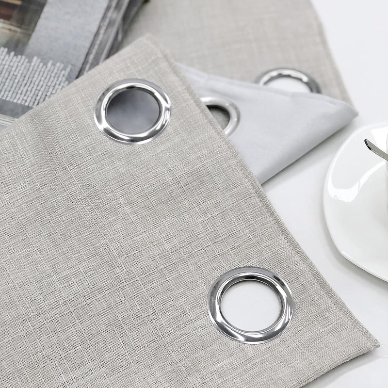 Linen Look 100% Blackout Eyelet Curtains Thermal Energe
