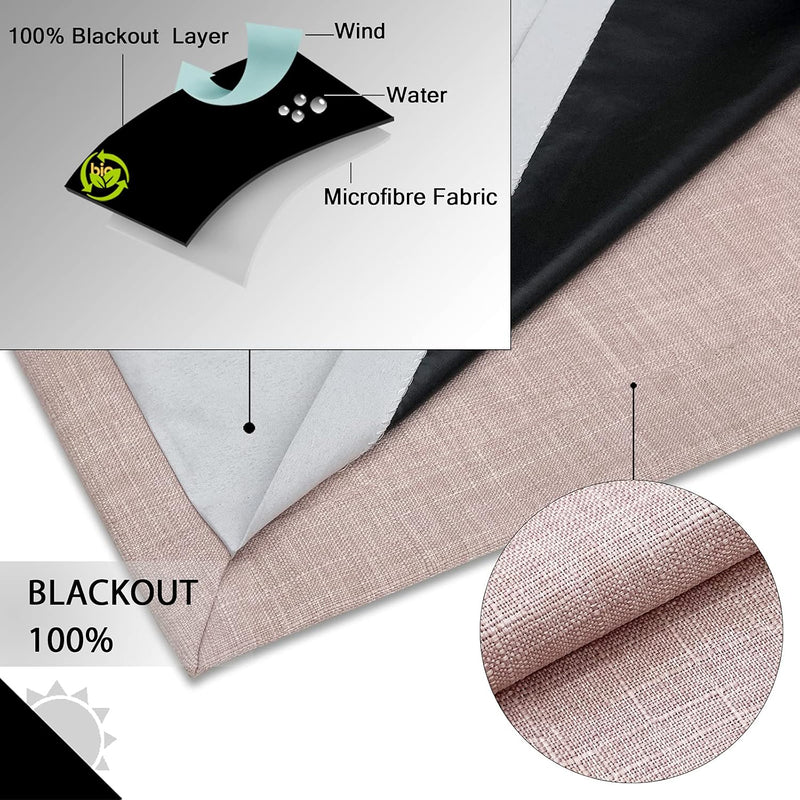 Linen Look 100% Blackout Eyelet Curtains Thermal Energe