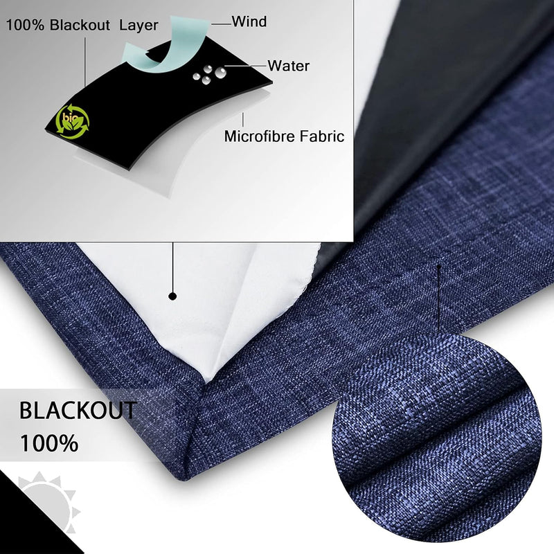 Linen Look 100% Blackout Eyelet Curtains Thermal Energe
