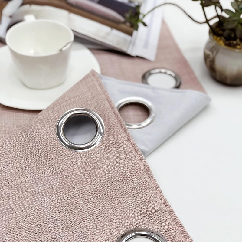 Linen Look 100% Blackout Eyelet Curtains Thermal Energe