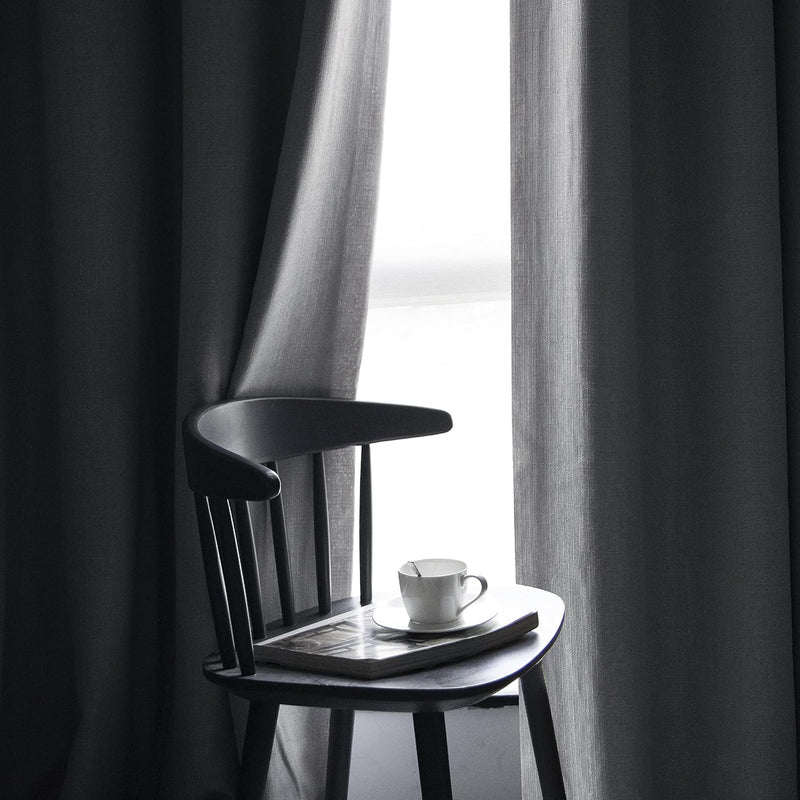 Linen Look 100% Blackout Eyelet Curtains Thermal Energe