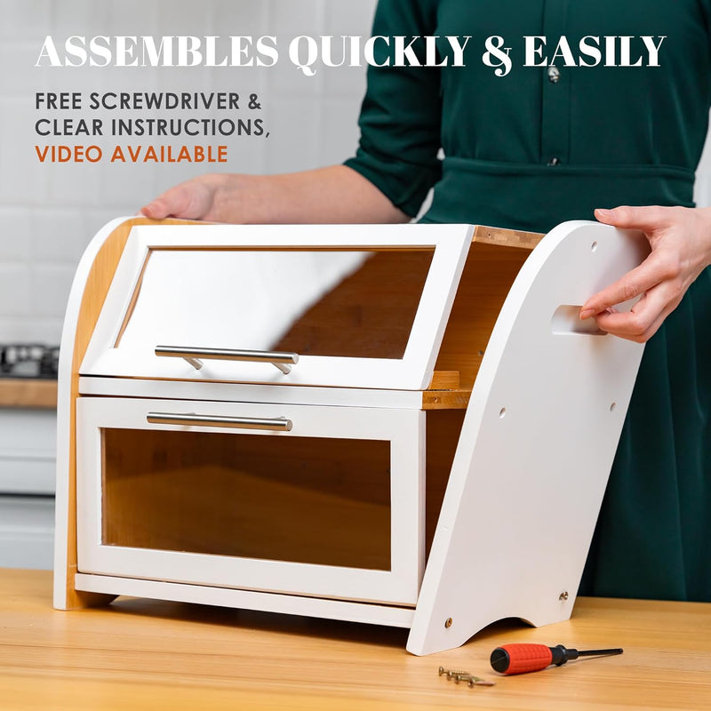 Arise Acacia Wooden Bread Bin for Kitchen Countertop