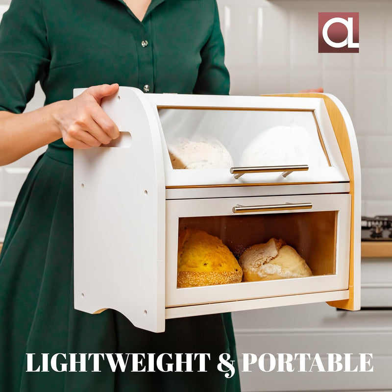 Arise Acacia Wooden Bread Bin for Kitchen Countertop