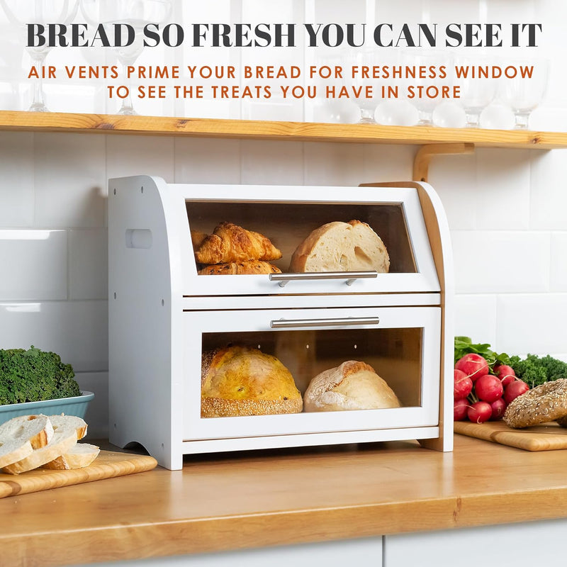 Arise Acacia Wooden Bread Bin for Kitchen Countertop