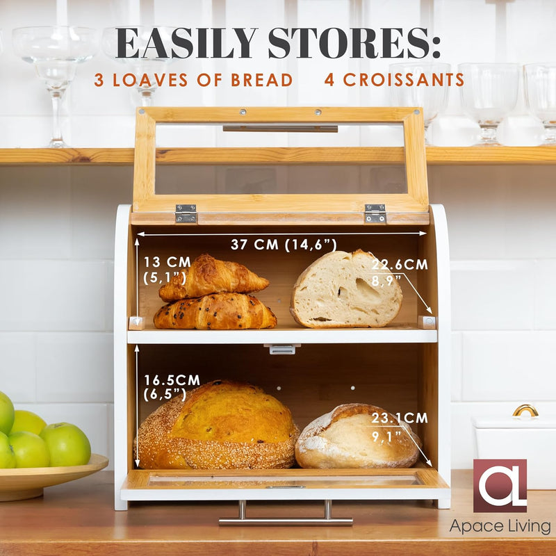 Arise Acacia Wooden Bread Bin for Kitchen Countertop