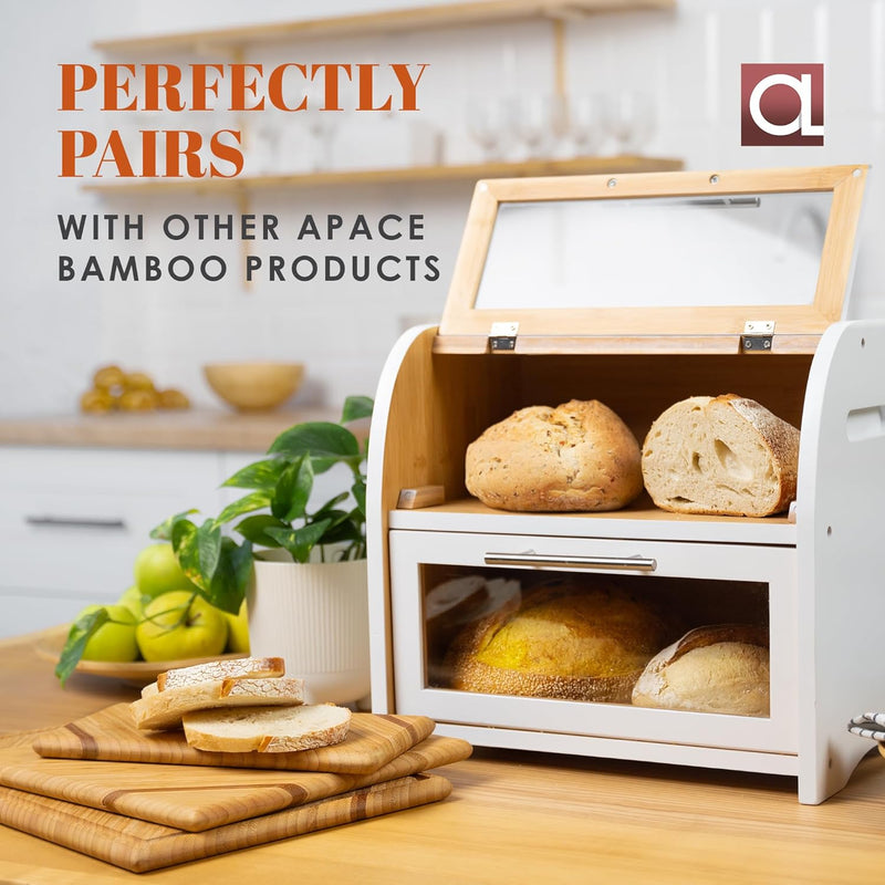 Arise Acacia Wooden Bread Bin for Kitchen Countertop